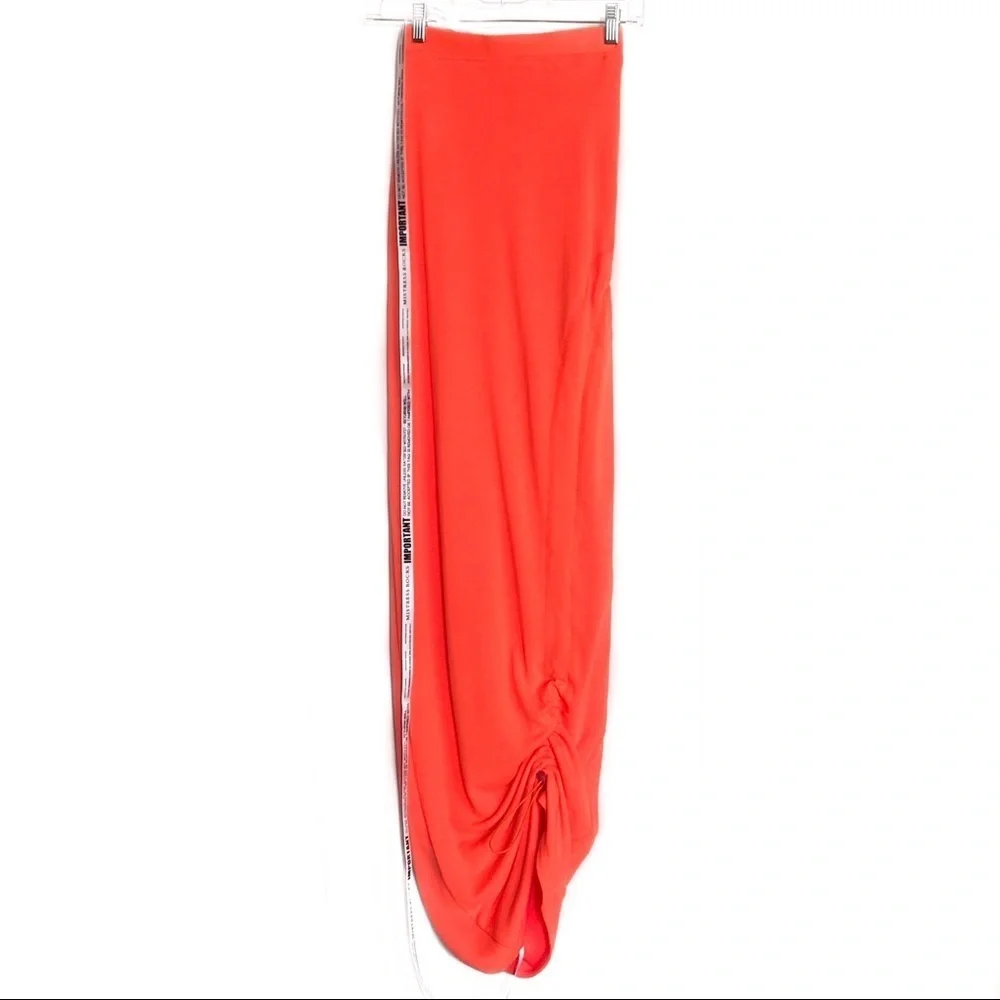 MISTRESS ROCKS SET: Neon Orange Drawstring Ribbed Maxi Skirt & Crop Top - Picture 6 of 10